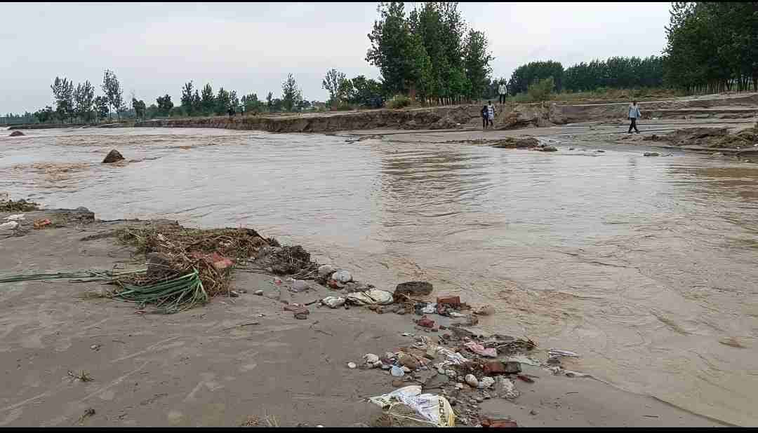 बारिश के कारण बरसाती नाला एक बड़ी नदी में तब्दील